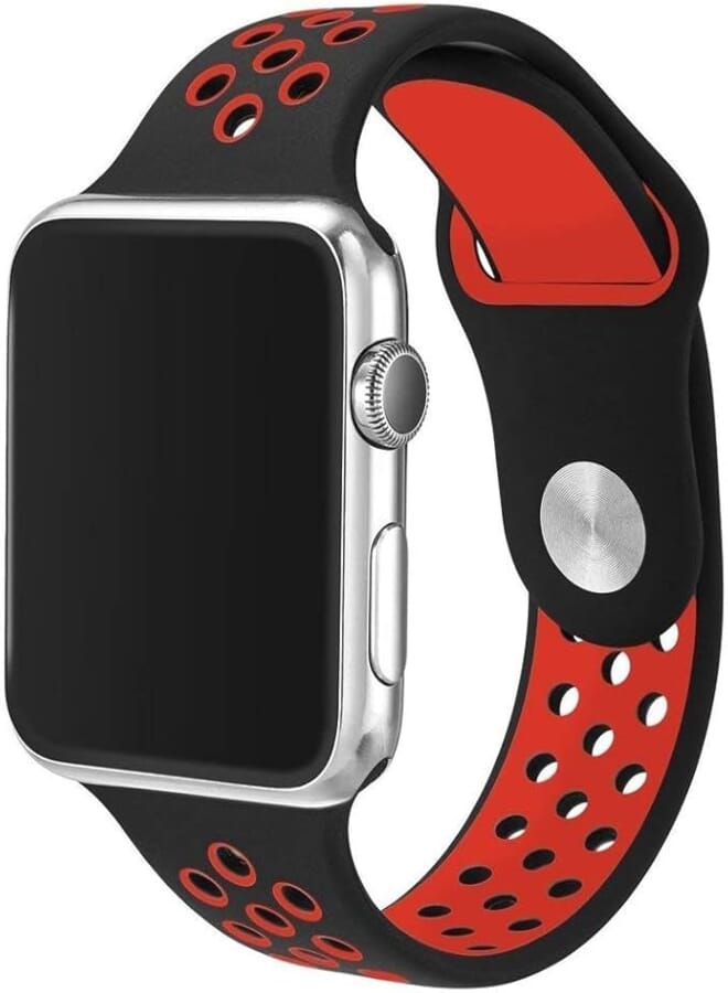 Compatible for Apple Watch Band 38mm 40mm 42mm 44mm,Soft Silicone Sport Band Replacement Wrist Strap Compatible for iWatch Apple Watch Series 4/3/2/1,Nike+,Sport,Edition (42mm/44mm, Black/Red)